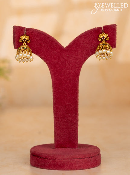 Pearl necklace tirupati balaji pendant with kemp & cz stones and pearl hangings