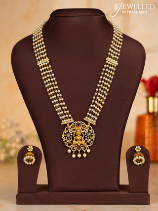 Pearl necklace lakshmi pendant with kemp & cz stones and pearl hangings