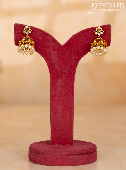 Pearl necklace elephant design with ruby & cz stones and pearl hangings