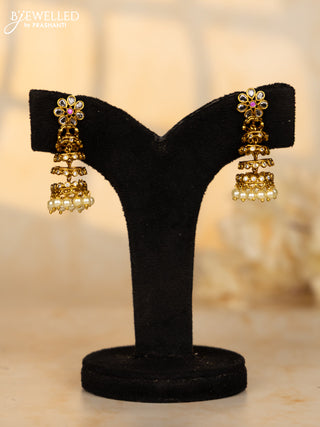 Antique jhumka spiral deisgn in white and pink stone