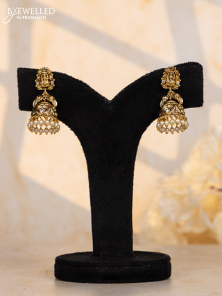 Antqiue jhumka lakshmi double peacock deisgn in multicolor stones & pearl hanging