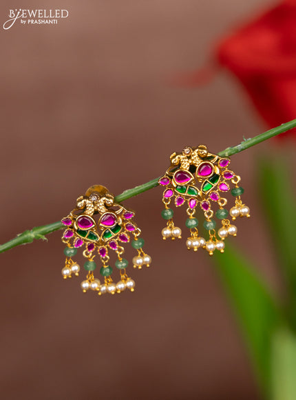 Antique earring elephant deisgn in jadau stones and pearl hanging