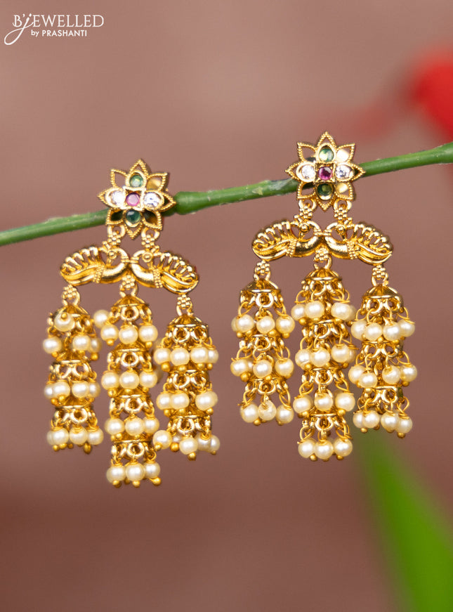 Antique earring double peacock deisgn with pearl hangings