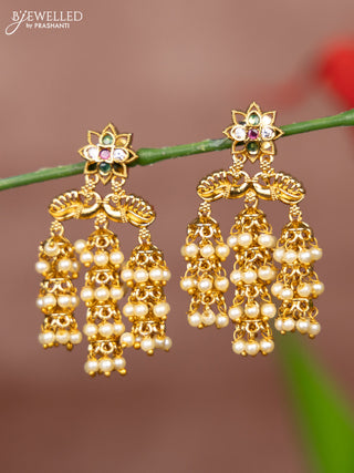 Antique earring double peacock deisgn with pearl hangings