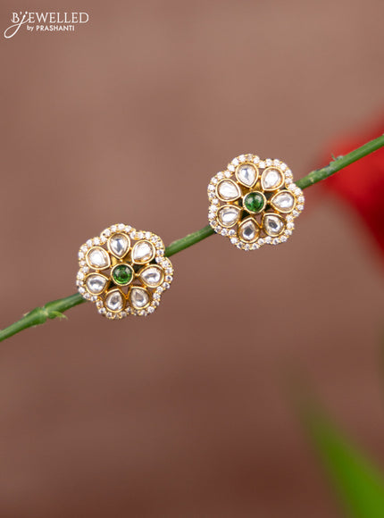 Antique earring floral deisgn in white and green stone