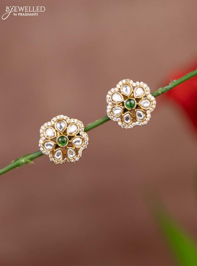 Antique earring floral deisgn in white and green stone