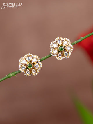 Antique earring floral deisgn in white and green stone