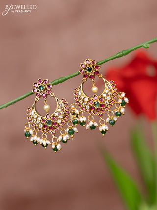 Antique earring floral design in chandbali type with pearl hanging