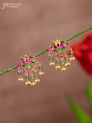 Antique earring double peacock deisgn in jadau stones and pearl hangings