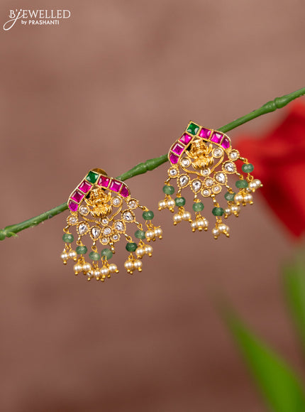 Antique earring lakshmi deisgn in jadau stones with pearl hangings