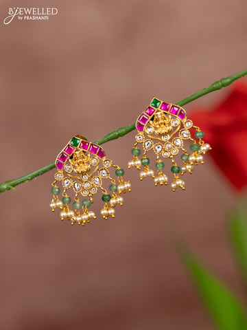 Antique earring lakshmi deisgn in jadau stones with pearl hangings