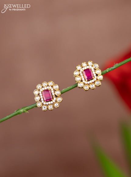 Antique earring with red and white stones in rectangle design