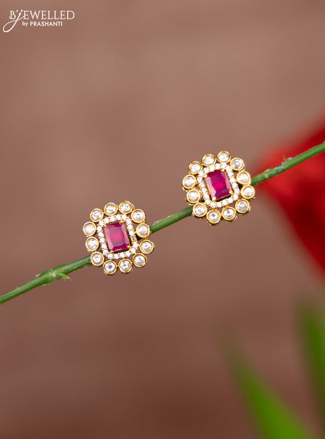 Antique earring with red and white stones in rectangle design