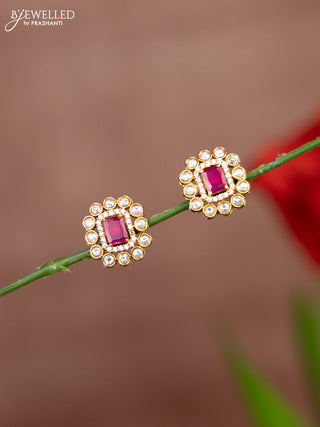 Antique earring with red and white stones in rectangle design