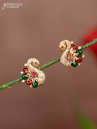 Antique earring peacock deisgn with multicolor beads and cz stones