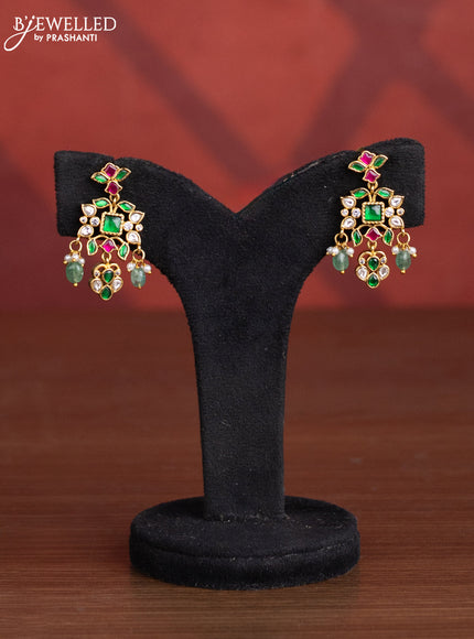Antique choker with kemp jadau kundan stones in mint green beads hangings