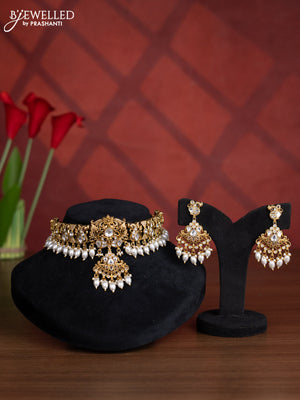 Antique choker peacock design with kundan and cz stones in pearl hangings