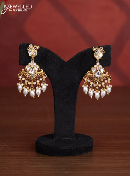 Antique choker peacock design with kundan and cz stones in pearl hangings