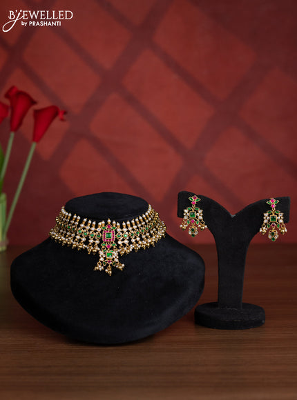 Antique choker with kemp jadau kundan stones in golden beads hangings