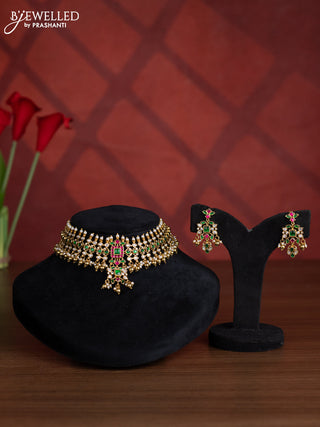 Antique choker with kemp jadau kundan stones in golden beads hangings