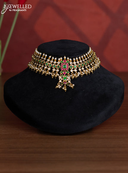 Antique choker with kemp jadau kundan stones in golden beads hangings