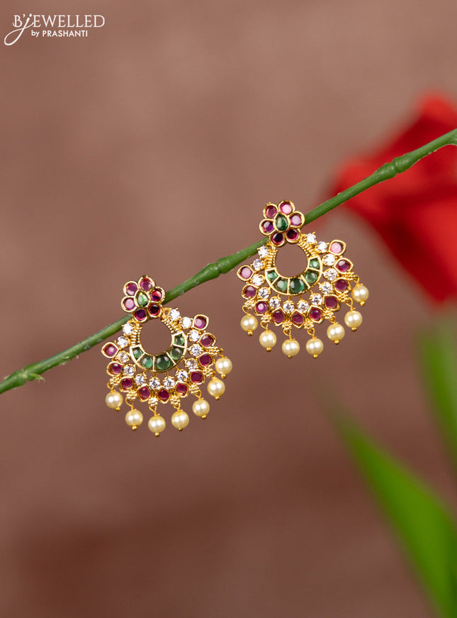 Antique earring with kemp & cz stones and pearl hangings