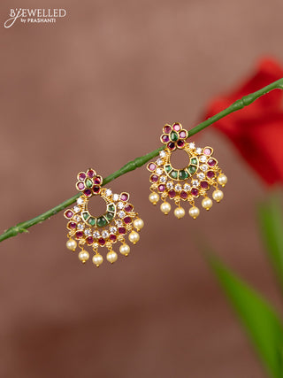 Antique earring with kemp & cz stones and pearl hangings