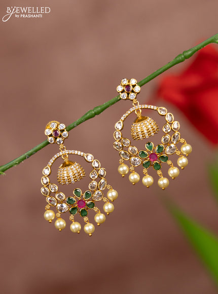Antique earring with kemp & cz stones and pearl hangings