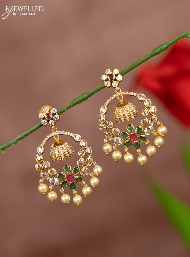 Antique earring with kemp & cz stones and pearl hangings