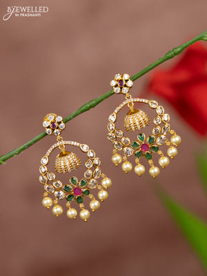 Antique earring with kemp & cz stones and pearl hangings