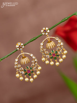 Antique earring with kemp & cz stones and pearl hangings