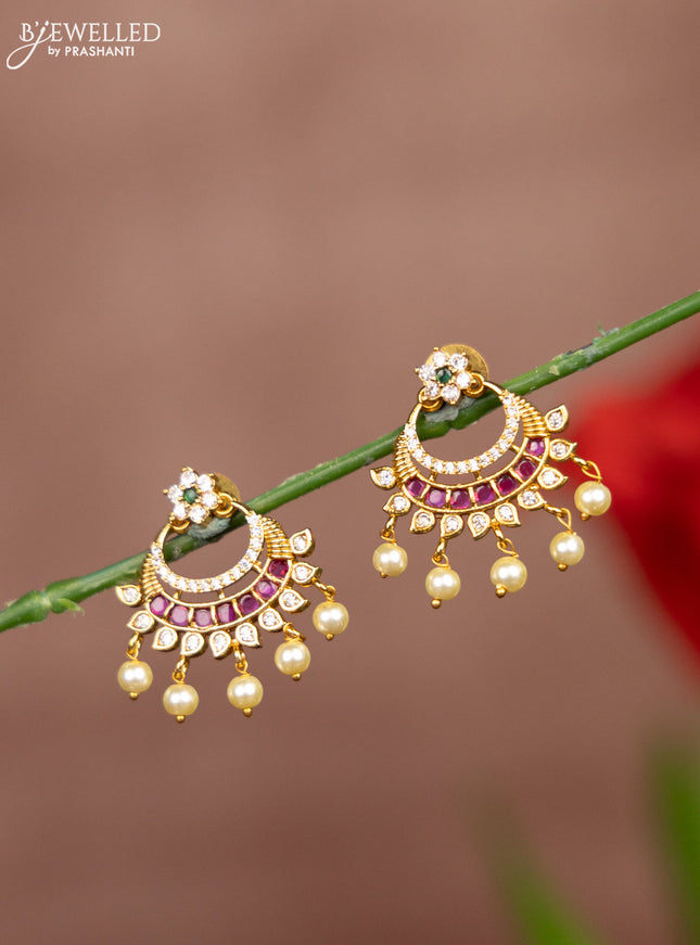 Antique earring chandbali design with kemp & cz stones and pearl hangings