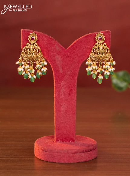 Antique combo set lakshmi design with kemp stones and pearl & green beads hangings
