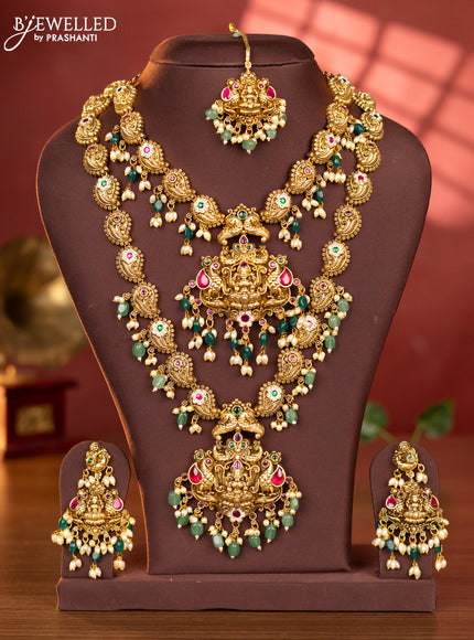 Antique combo set lakshmi & manga design with kemp & cz stones and pearl & green beads hangings