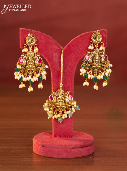 Antique combo set lakshmi & manga design with kemp & cz stones and pearl & green beads hangings