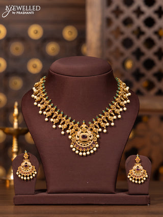 Antique necklace with pink kemp and cz stones in pearl hangings