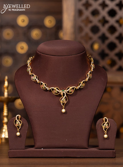Antique necklace with kemp and cz stones in pearl hangings