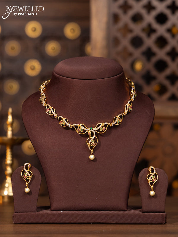 Antique necklace with kemp and cz stones in pearl hangings