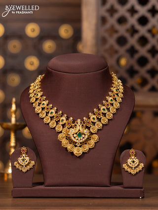 Antique necklace lakshmi kasu design with kemp and cz stones