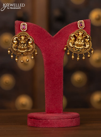 Antique necklace lakshmi design with kemp and cz stones and golden beads hangings