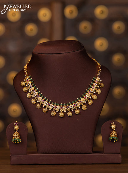 Antique necklace ramdarbar design with pink kemp and cz stones