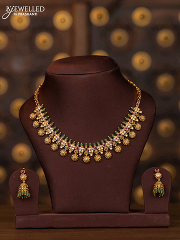 Antique necklace ramdarbar design with pink kemp and cz stones