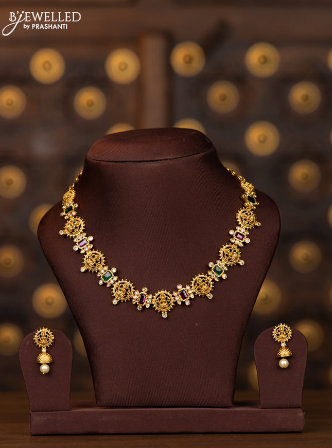 Antique necklace lakshmi design with kemp and cz stones