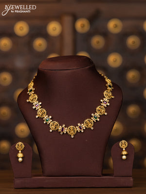 Antique necklace lakshmi design with kemp and cz stones