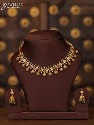 Antique necklace ramdarbar design with kemp and cz stones