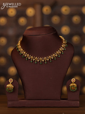 Antique necklace leaf design with pink kemp stones and mint green beads hangings