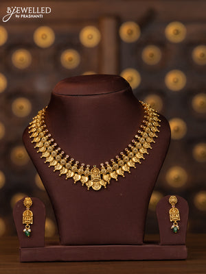 Antique necklace with lakshmi kasu design and kemp stones
