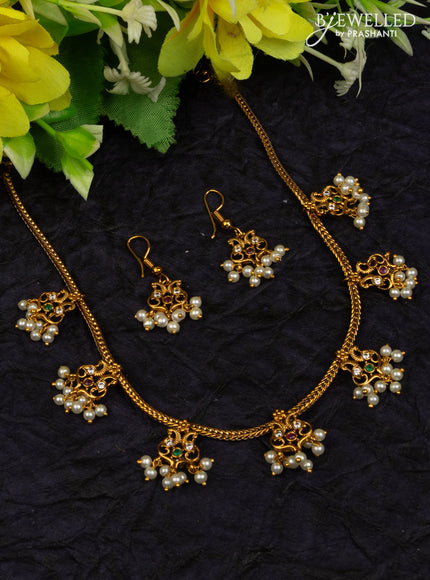 Antique attigai necklace with kemp & cz stones and pearl hangings