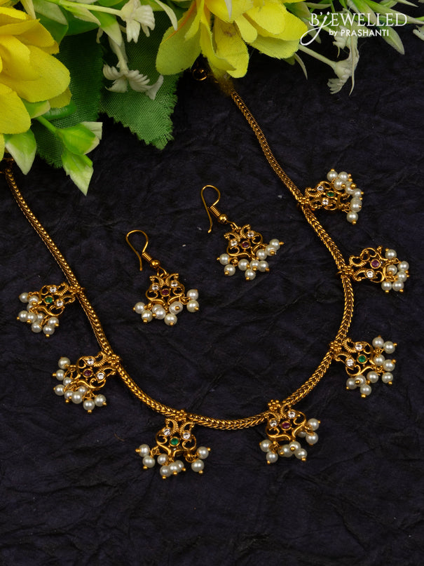 Antique attigai necklace with kemp & cz stones and pearl hangings