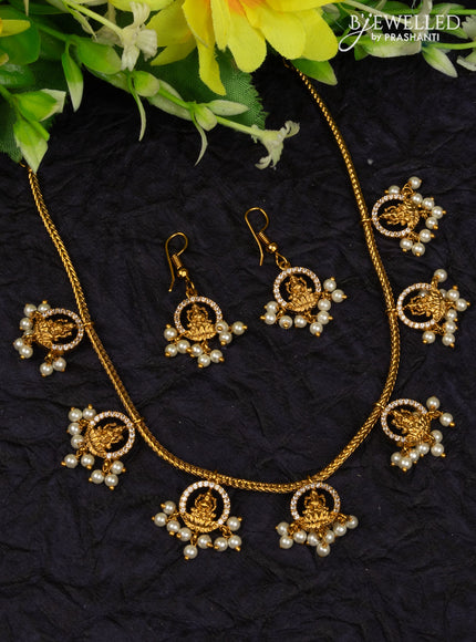 Antique attigai necklace lakshmi design with cz stones and pearl hangings